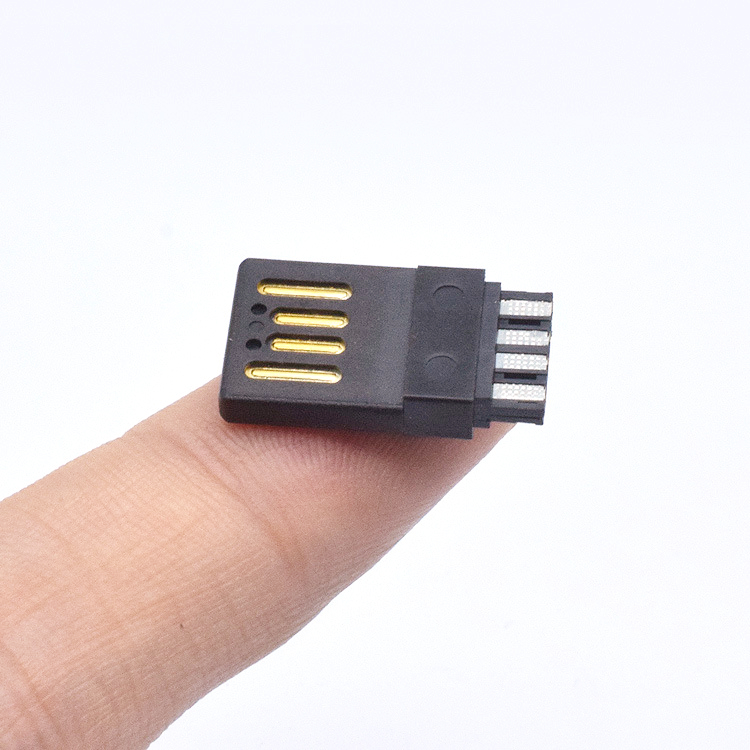 USB AM全塑公头金手指2.0双面插焊线式正反插L=19MM