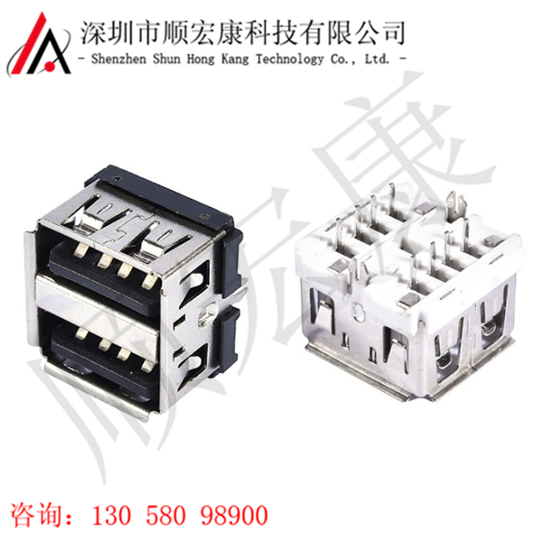 USB 双层直插母座10.0鱼叉脚无边