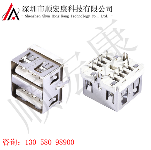 USB 双层直插母座10.0鱼叉脚无边