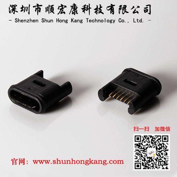 Type-C 6pin母座舌片外漏- IP54防水 DIP插件充电连接器