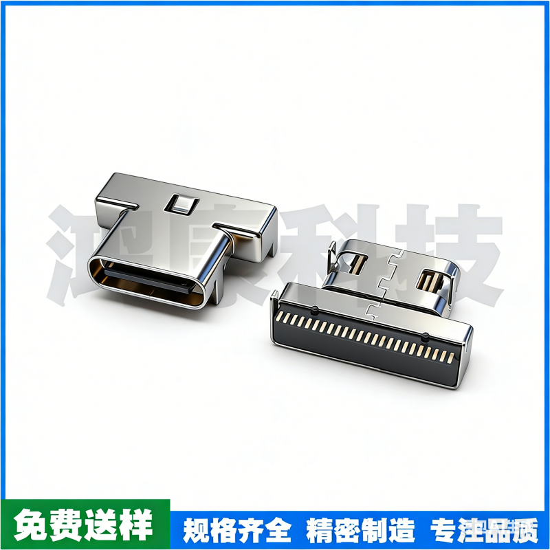 TYPE-C 24PIN母座 板上四脚插板单排SMT L=9.0MM