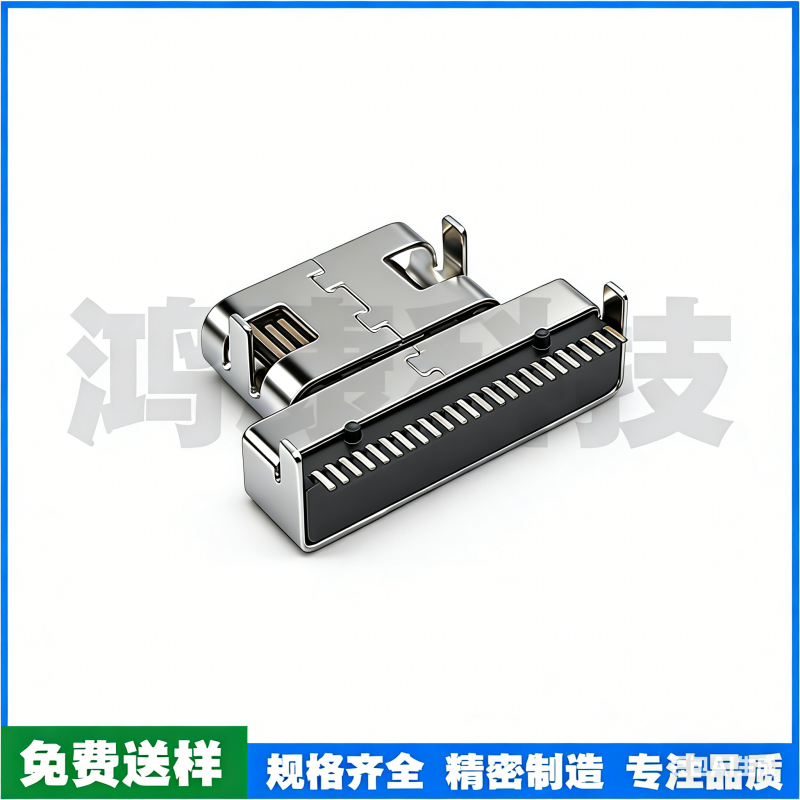 TYPE-C 24PIN母座 板上四脚插板单排SMT L=9.0MM