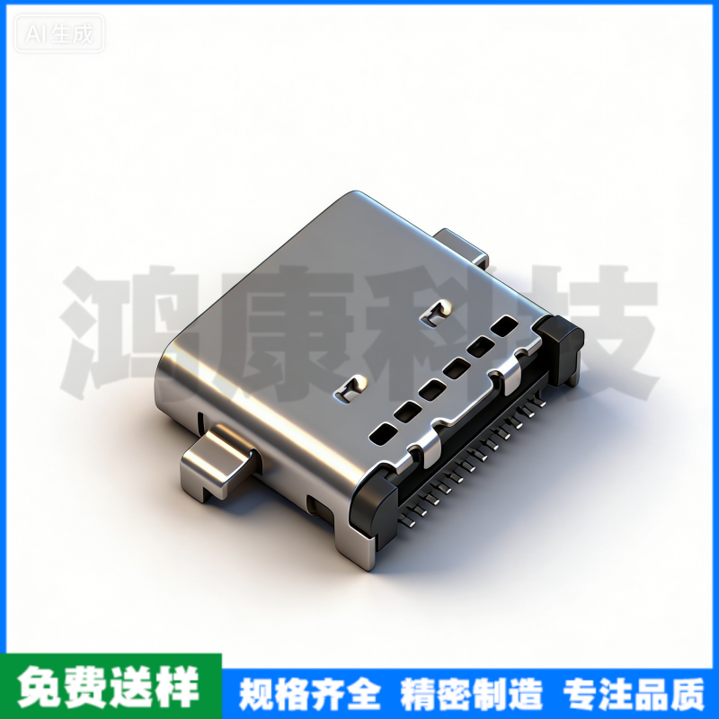 TYPE C母座24PIN 沉板0.8 双排贴片L=7.9 六孔 三模 无弹