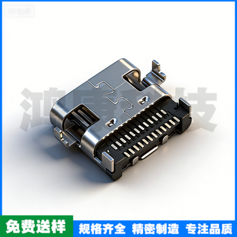 TYPE C母座24PIN 沉板0.8 双排贴片L=7.9 六孔 三模 无弹