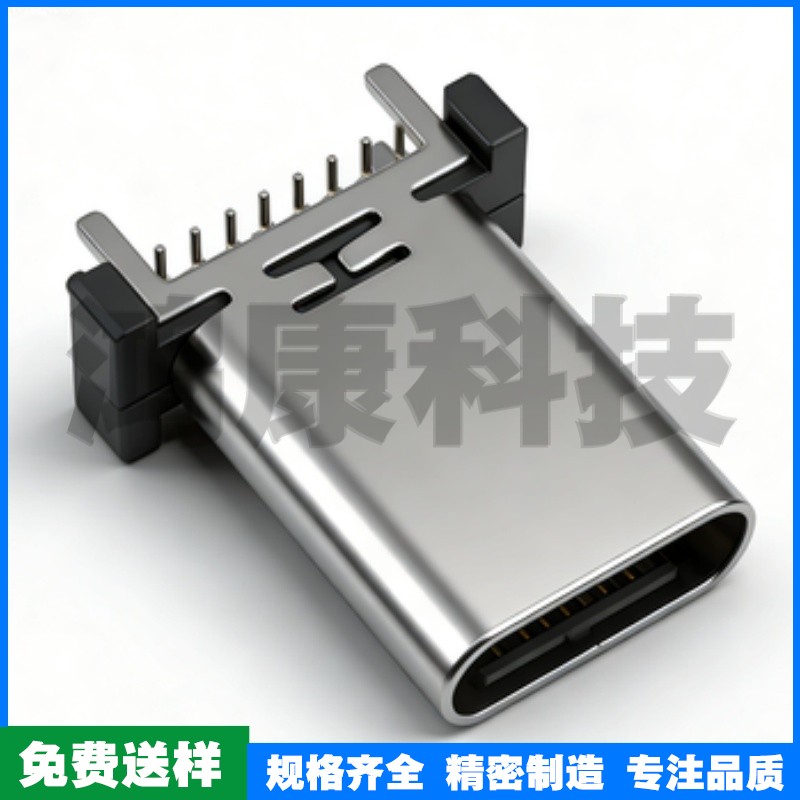 TYPE C母座16PIN 立贴 L=13.7 三模 无弹 高导铜 LCP 黑胶