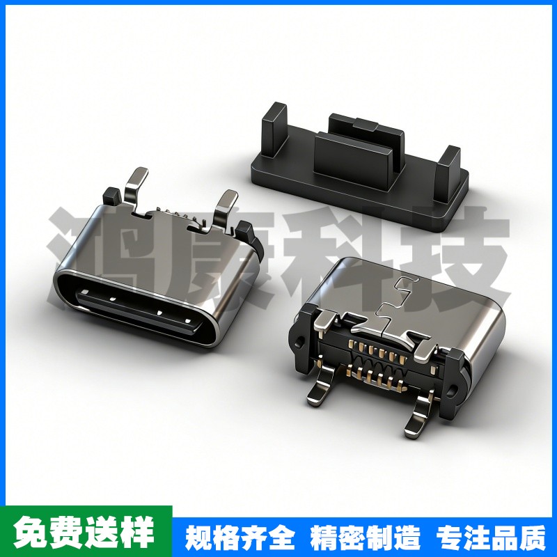 TYPE-C 立式母座16PIN 立贴5.6 母座 脚长1.35