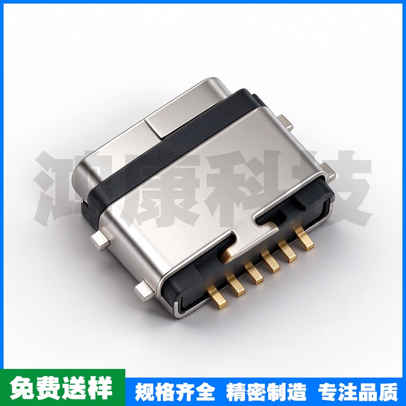 TYPE-C 6PIN 7.7四脚沉板1.2 有柱 防水8.0L 304 不锈钢镀镍 编带